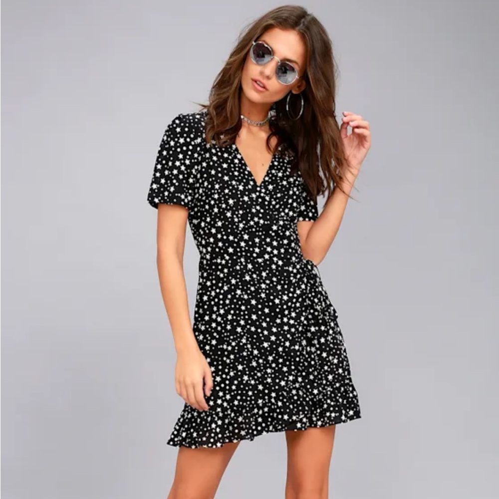 Lulu's Black and White Star Print Mini Dress